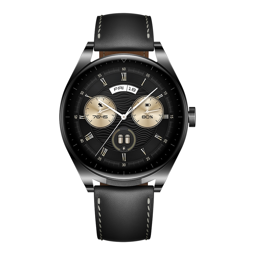 Huawei watch stainless steel with black suture hot sale leather strap